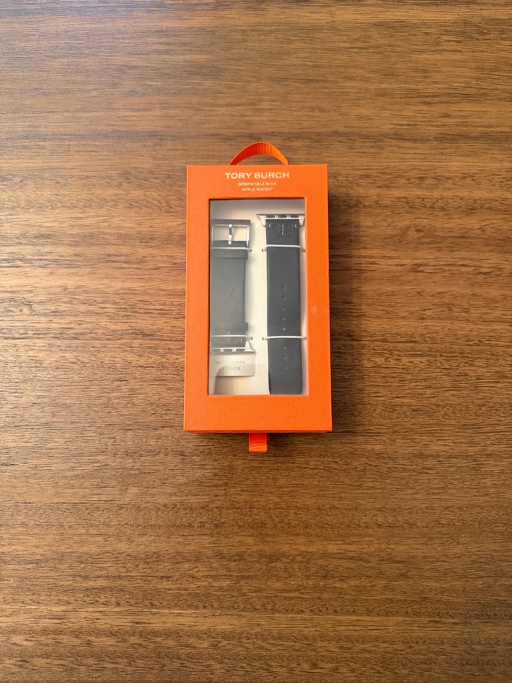 Tory Burch Black Leather Apple Watch Replacement Watch Straps in Box